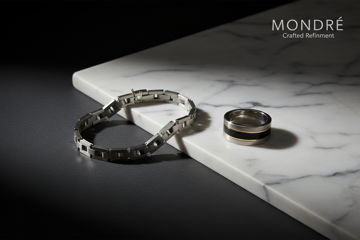 Home page image banner for a luxury men's jewelry brand named MONDRÉ